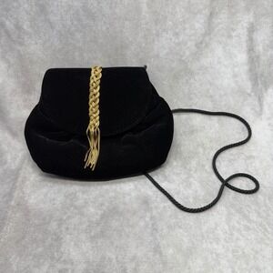 Partners Mervyns Evening Bag Womens Small Black Velvet Gold Tassel Crossbody